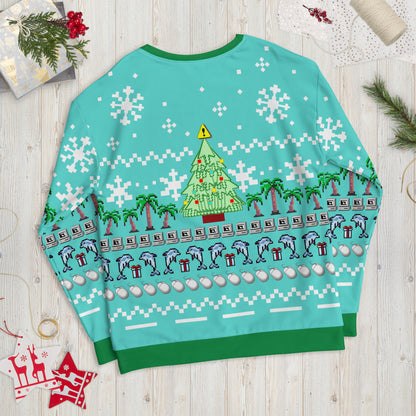 Vaporwave Ugly Christmas Sweater | Aesthetic Sweatshirt Dolphin Palm Tree