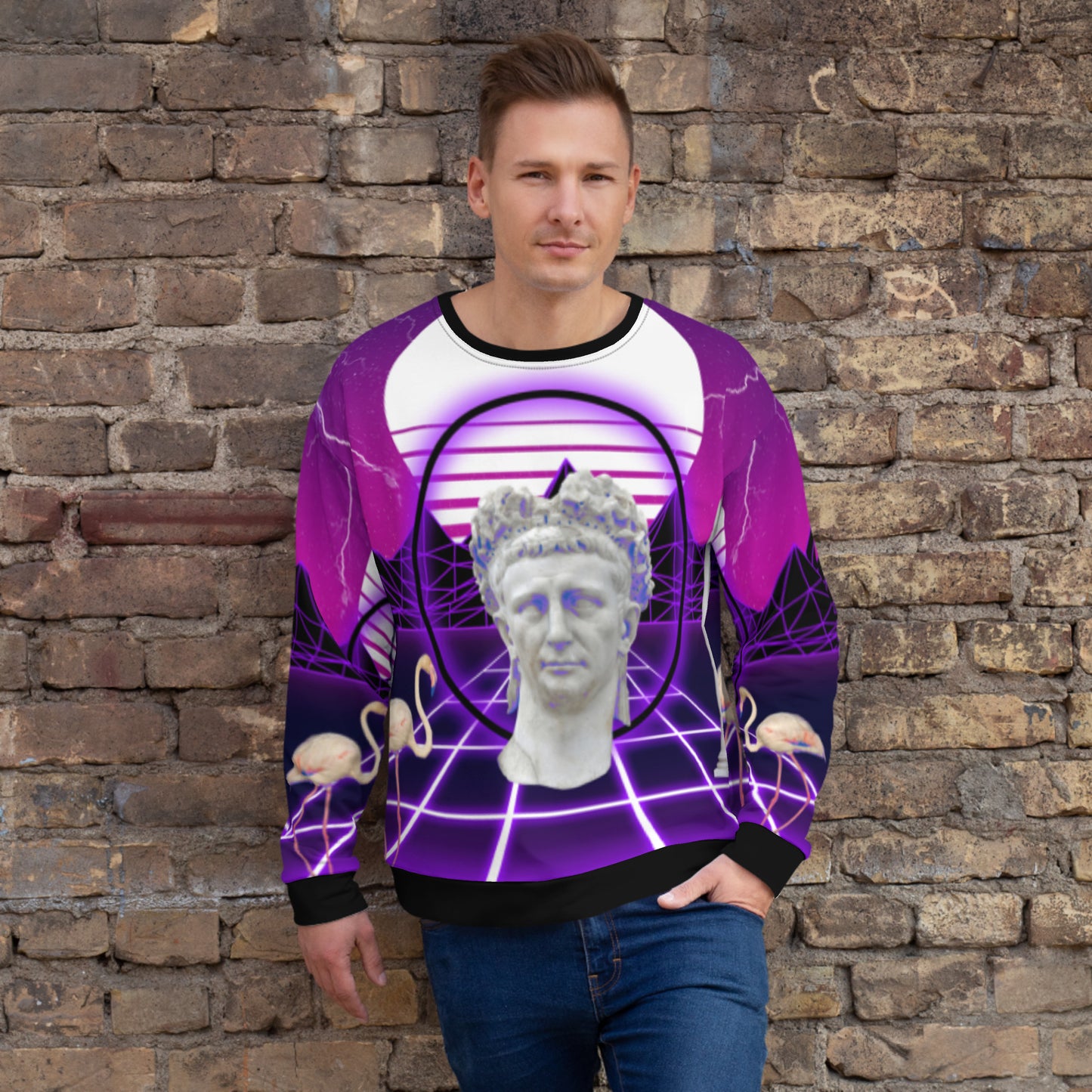 SYNTHWAVE 80's Statue Sweatshirt | Vaporwave Sunset Flamingo Miami Aesthetic