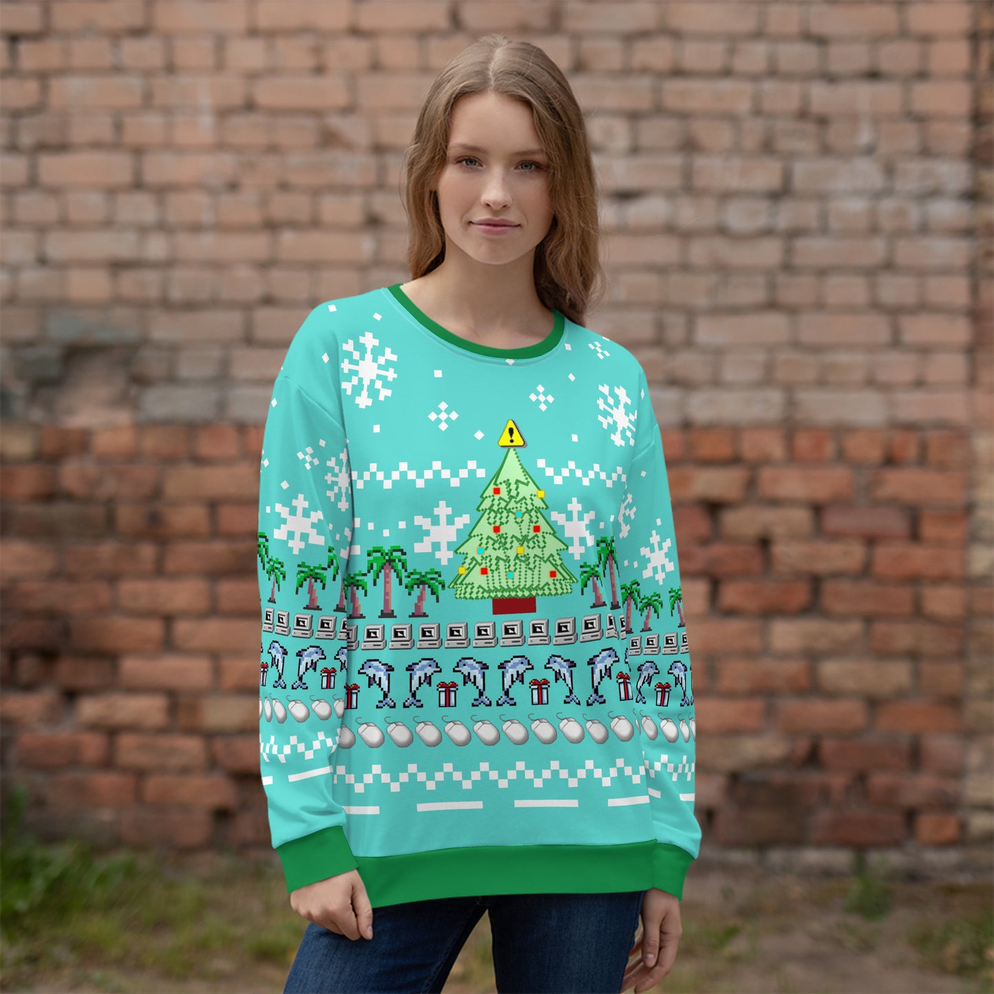 Vaporwave Ugly Christmas Sweater | Aesthetic Sweatshirt Dolphin Palm Tree