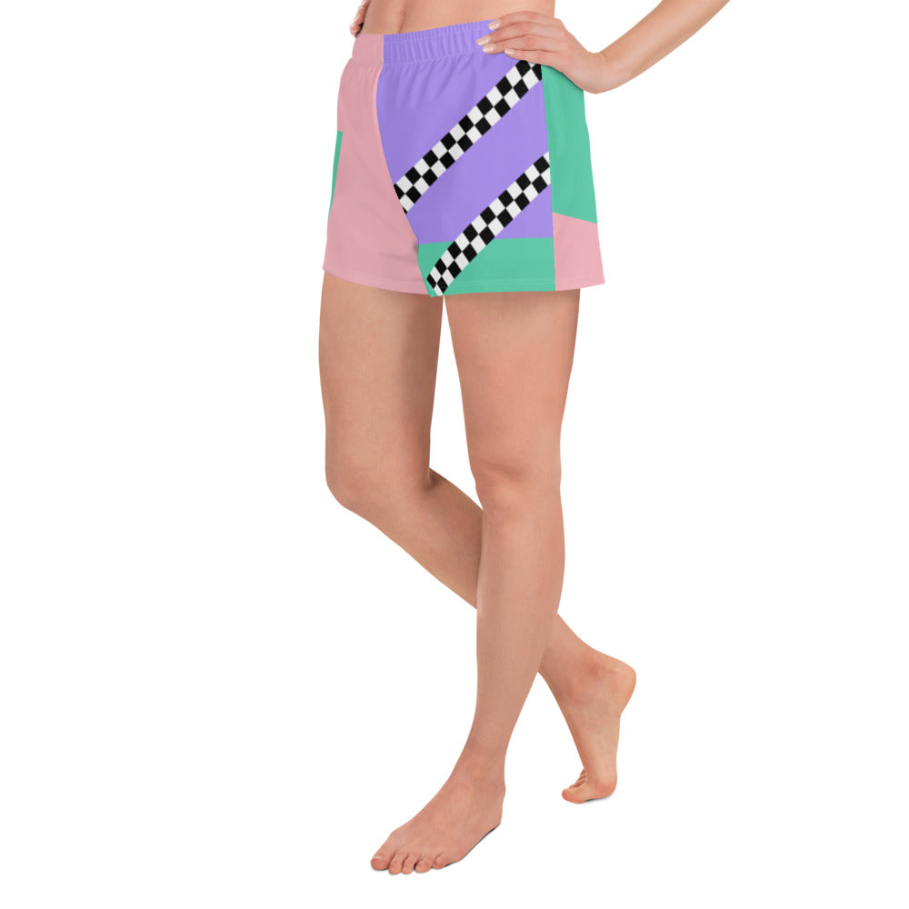 Color Block Women's Athletic Short Shorts | Aesthetic Checkerboard XS-3XL