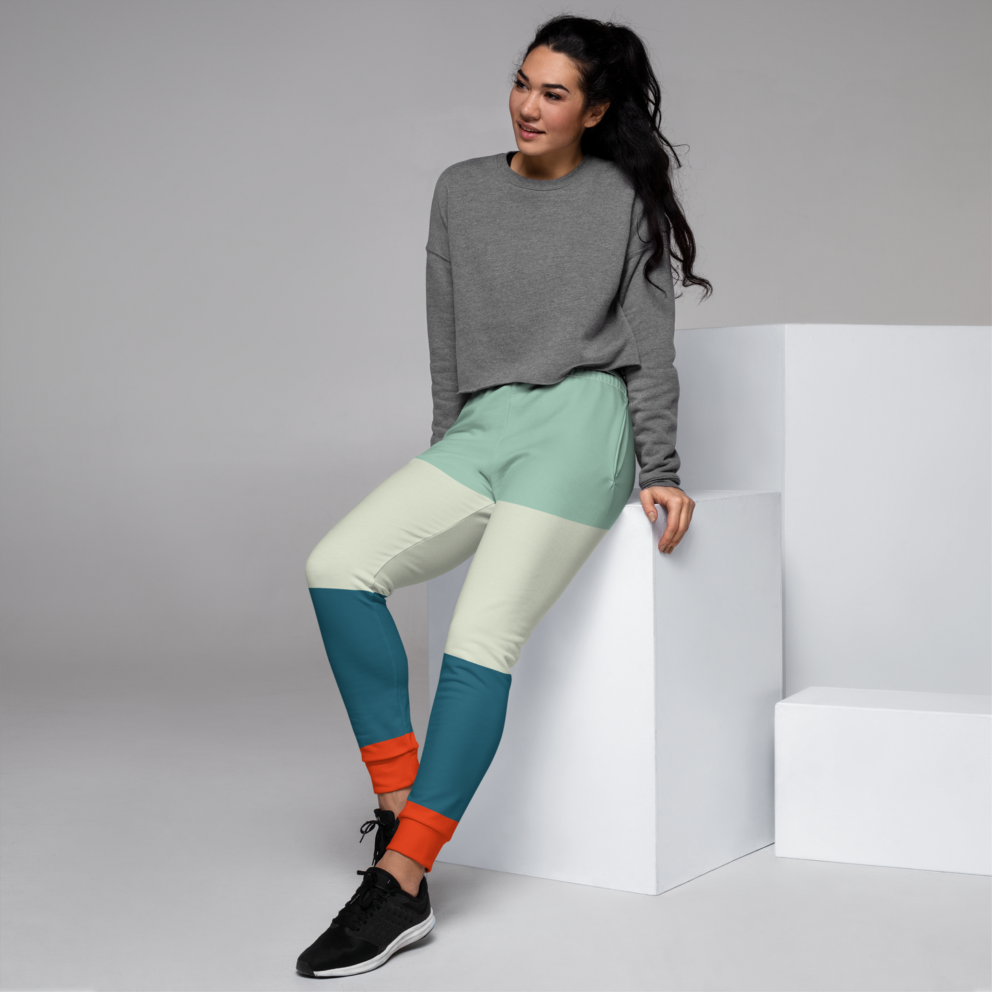 Cute 70's Color Block Women's Joggers with Pockets | Ladies Sweatpants Pajamas XS-3XL