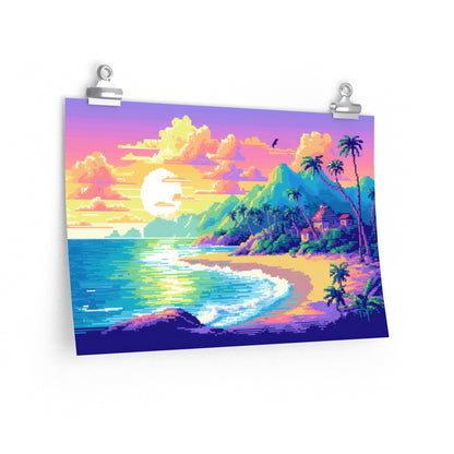 Vaporwave Beach Pixel Poster Matte Art Print | Aesthetic New Zealand Gamer Wall Decor