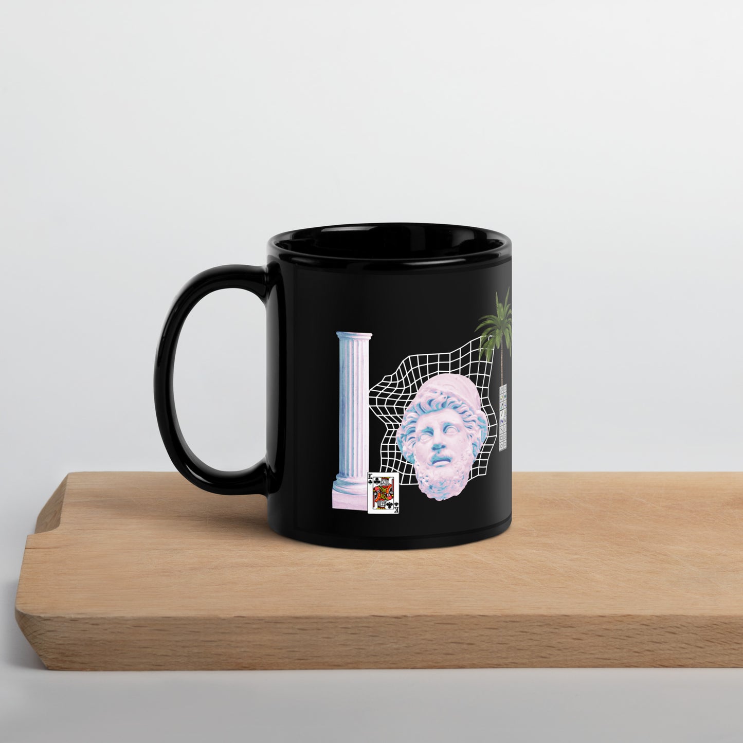 Vaporwave King Black Glossy Mug | Aesthetic 80s 90s Palm Tree