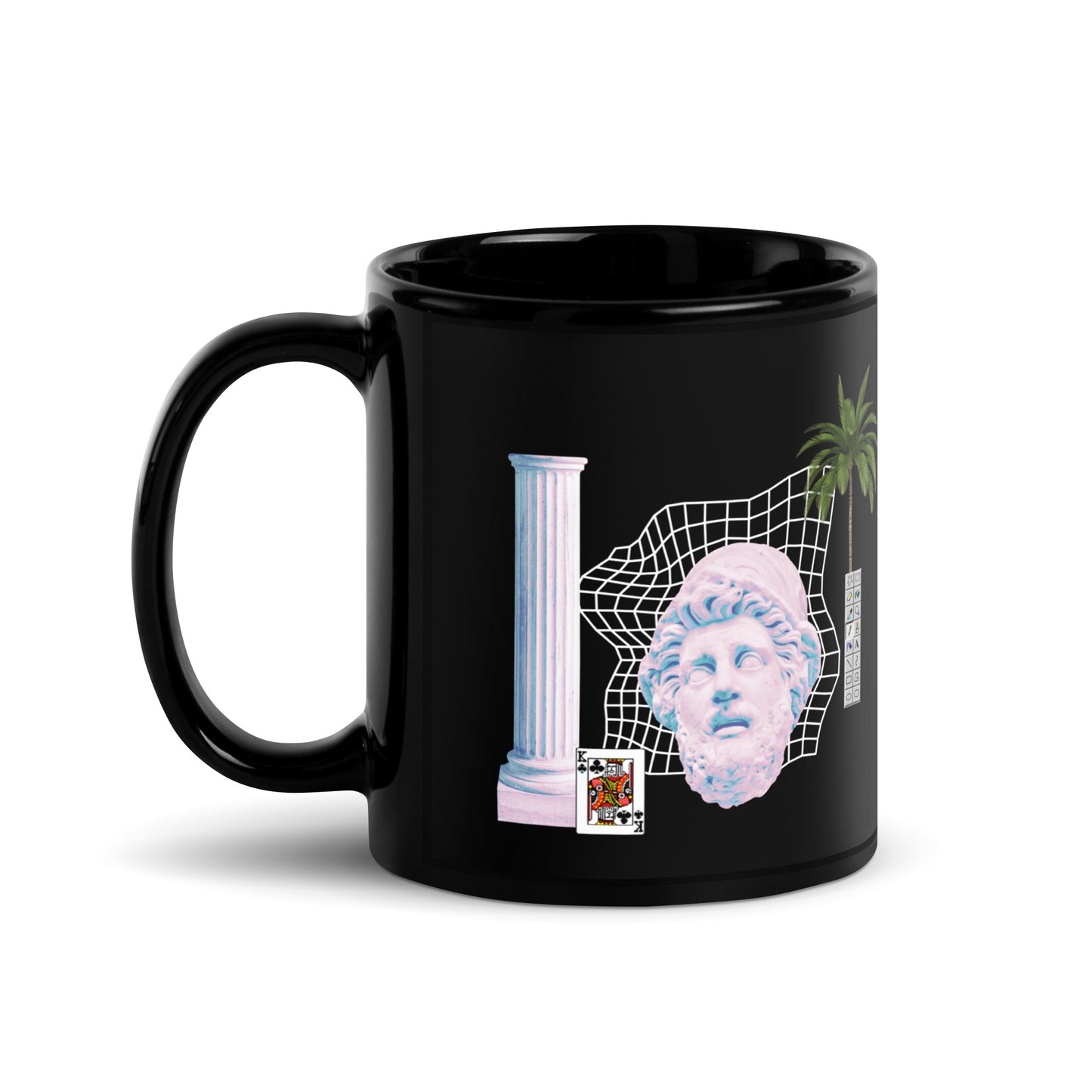 Vaporwave King Black Glossy Mug | Aesthetic 80s 90s Palm Tree