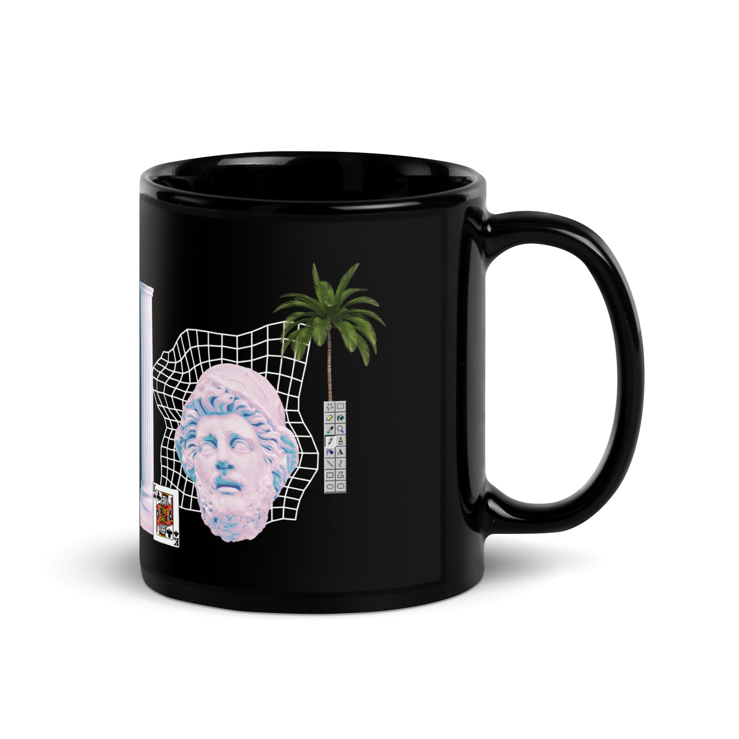 Vaporwave King Black Glossy Mug | Aesthetic 80s 90s Palm Tree