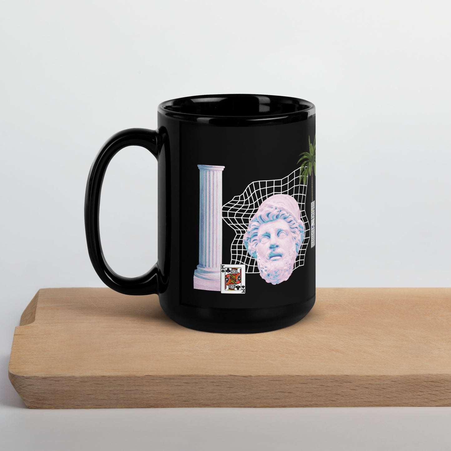 Vaporwave King Black Glossy Mug | Aesthetic 80s 90s Palm Tree