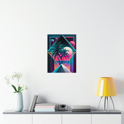 Geometric Vaporwave Matte Poster Art Print | Aesthetic Palm Tree Cyberpunk Outrun Decor