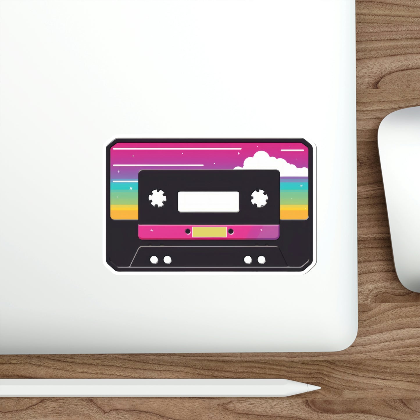 Cloud Cassette Tape Sticker | Vaporwave Rainbow Lofi Y2K Aesthetic Kawaii Stars 2x2-6x6 inches