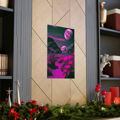 Fuchsia Alien Planet Matte Poster Art Print | Aesthetic Sci-fi Game Room & Kids Room Decor