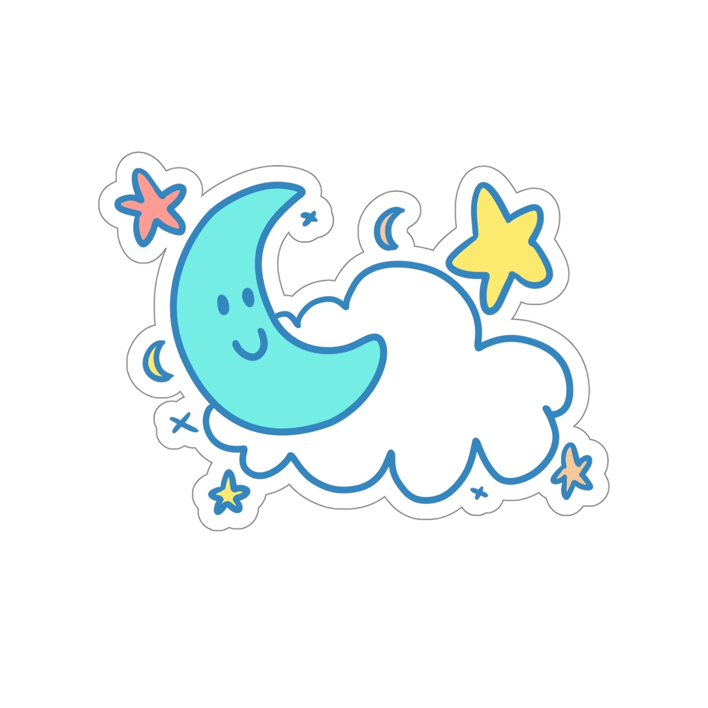 Cute Moon & Stars Sticker | Vaporwave Pastel Aesthetic Cloud Kidcore 2x2-6x6 inches