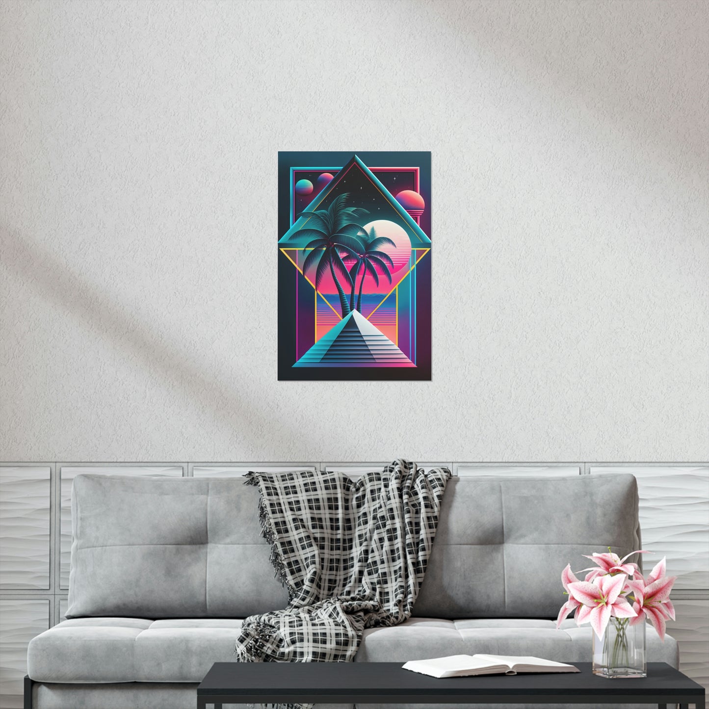 Geometric Vaporwave Matte Poster Art Print | Aesthetic Palm Tree Cyberpunk Outrun Decor