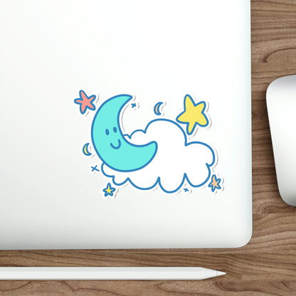 Cute Moon & Stars Sticker | Vaporwave Pastel Aesthetic Cloud Kidcore 2x2-6x6 inches