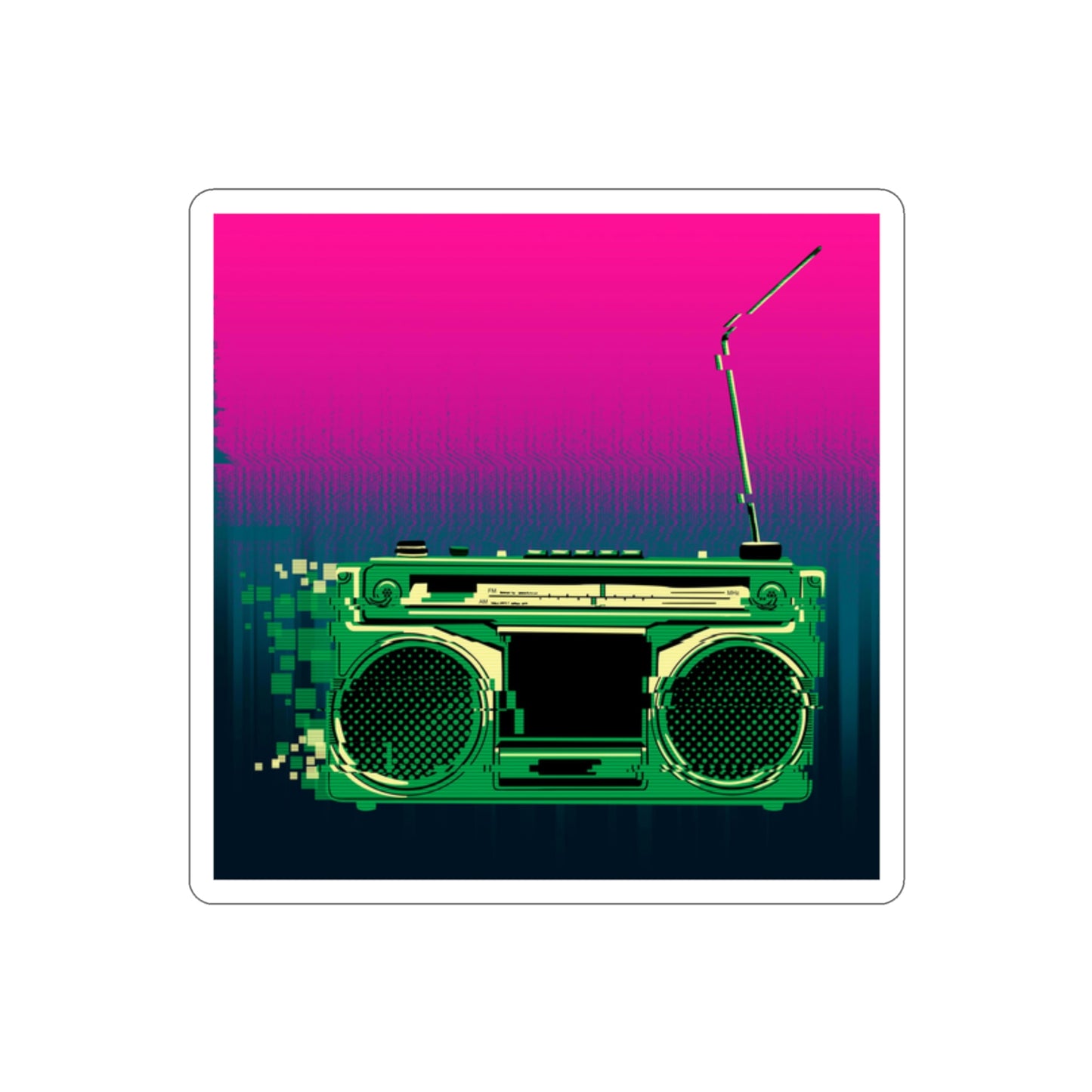 Retro Glitch Radio Sticker | Boombox Vaporwave Sunset Lofi Cyberpunk Aesthetic 2x2-6x6 inches