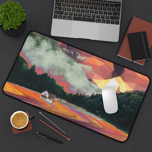 Surreal Mountain Geometric Desk Mat | Landscape Abstract Office Decor Gaming Keyboard Table Protector 4mm