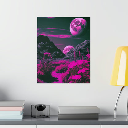 Fuchsia Alien Planet Matte Poster Art Print | Aesthetic Sci-fi Game Room & Kids Room Decor