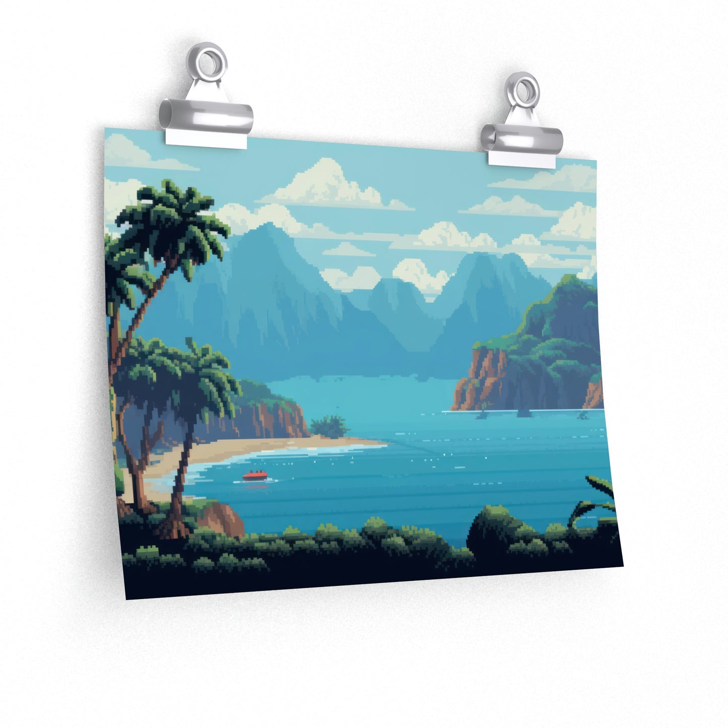 Pixel New Zealand Beach Poster Matte Art Print | Aesthetic Gamer Decor