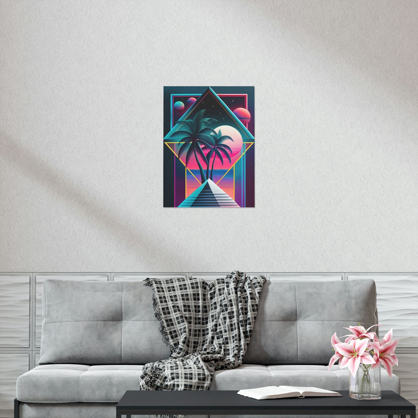 Geometric Vaporwave Matte Poster Art Print | Aesthetic Palm Tree Cyberpunk Outrun Decor