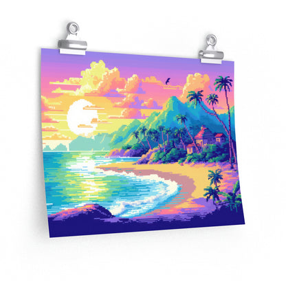 Vaporwave Beach Pixel Poster Matte Art Print | Aesthetic New Zealand Gamer Wall Decor