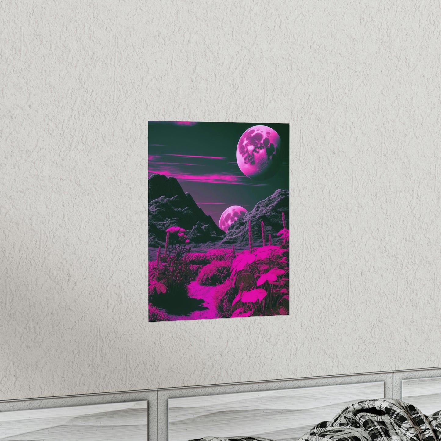 Fuchsia Alien Planet Matte Poster Art Print | Aesthetic Sci-fi Game Room & Kids Room Decor