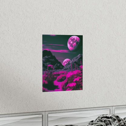 Fuchsia Alien Planet Matte Poster Art Print | Aesthetic Sci-fi Game Room & Kids Room Decor