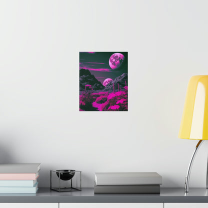 Fuchsia Alien Planet Matte Poster Art Print | Aesthetic Sci-fi Game Room & Kids Room Decor