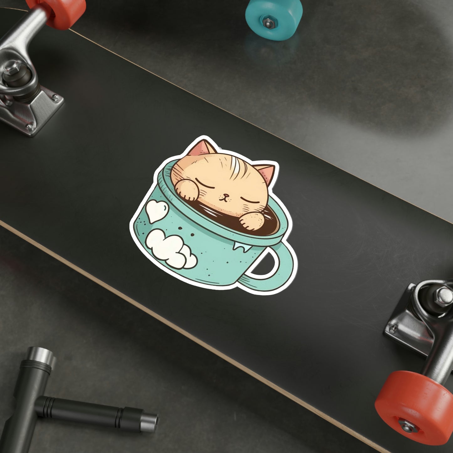 Cute Coffee Cat Sticker | Kawaii Sleepy Kitty Cup