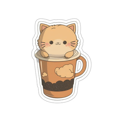 Cute Coffee Cat Sticker | Kawaii Kitty Cup Cloud Mug Design 2x2-6x6