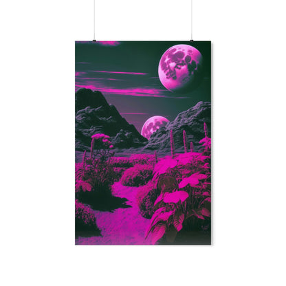 Fuchsia Alien Planet Matte Poster Art Print | Aesthetic Sci-fi Game Room & Kids Room Decor