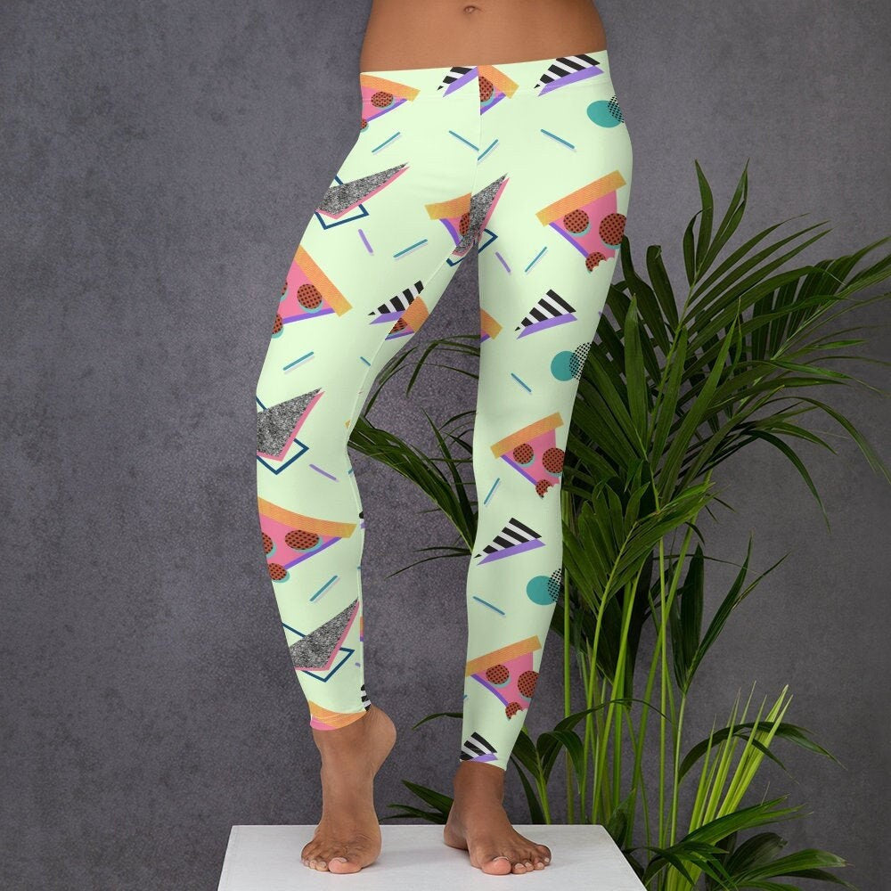 Cute Pizza Memphis 80's Style Leggings | For Yoga, Excersizing, Lounging, Every Day Wear