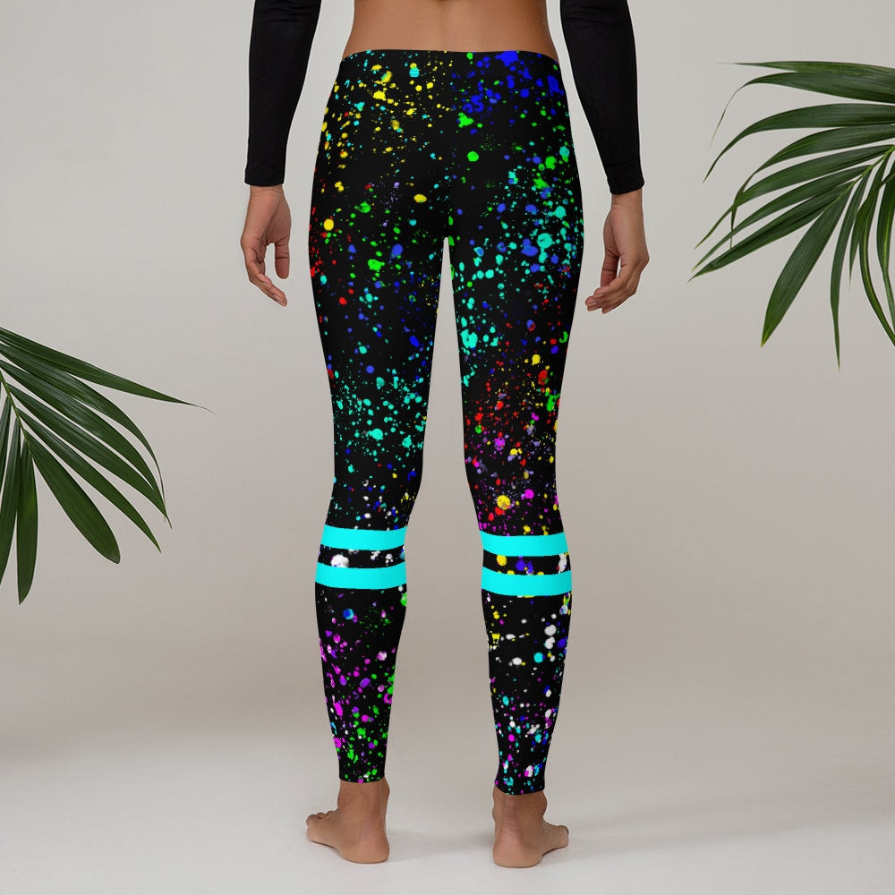 Paint Splatter Neon Leggings | 80's 90's Colorful Abstract Yoga Pants