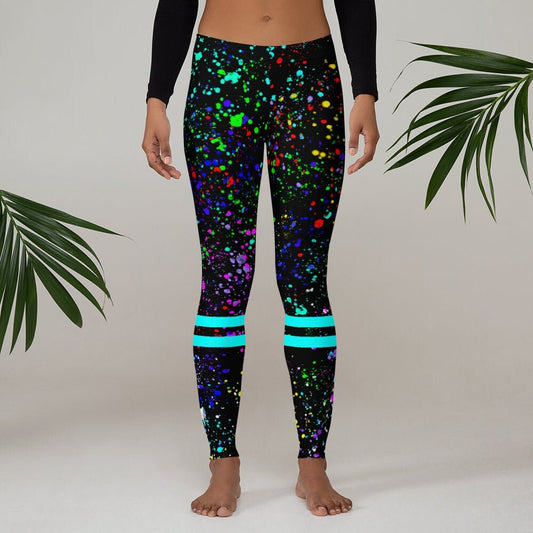 Paint Splatter Neon Leggings | 80's 90's Colorful Abstract Yoga Pants