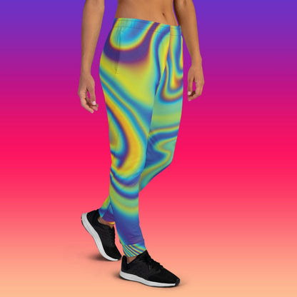 Women's Abstract Oil Spill Joggers with pockets | Pyschedelic Trippy Marble Pajama Color Splash Sweatpants