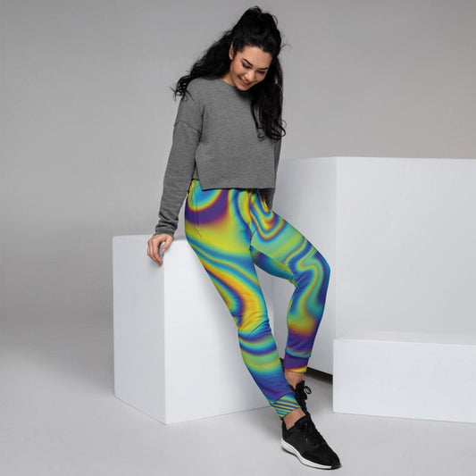 Women's Abstract Oil Spill Joggers with pockets | Pyschedelic Trippy Marble Pajama Color Splash Sweatpants