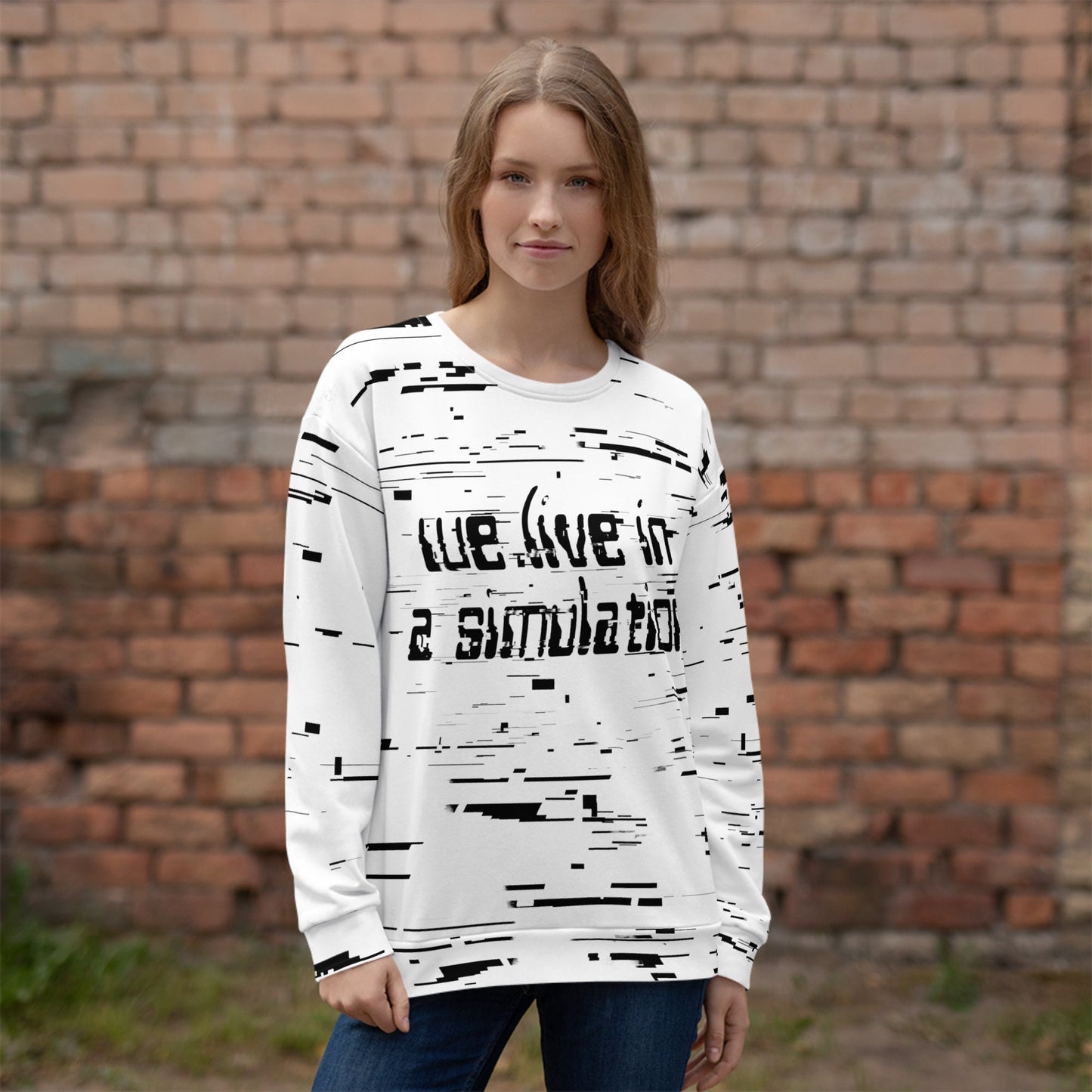 We Live In A Simulation Sweatshirt | Matrix Sims Unisex Cyberpunk Glitch Sweater