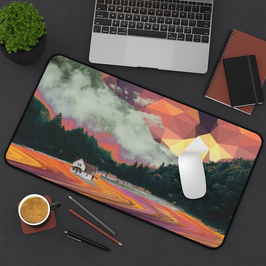 Surreal Mountain Geometric Desk Mat | Landscape Abstract Office Decor Gaming Keyboard Table Protector 4mm