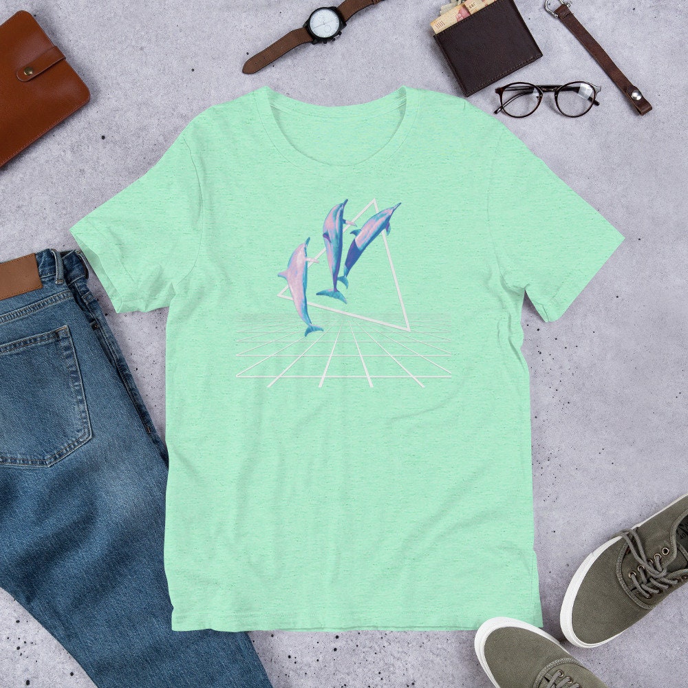 Vaporwave Aesthetic Dolphin Grid Shirt | 80s 90s Kawaii Unisex Cute Tee