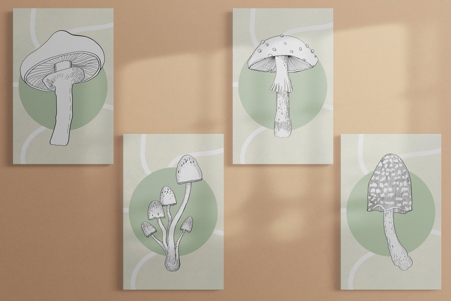 Mushroom Minimal Line Art Printables | Fungi Pastel Geometric Wall Art for Home Office Living Room - Set of 8 | Instant Download 11"x14"