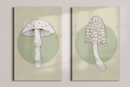 Mushroom Minimal Line Art Printables | Fungi Pastel Geometric Wall Art for Home Office Living Room - Set of 8 | Instant Download 11"x14"