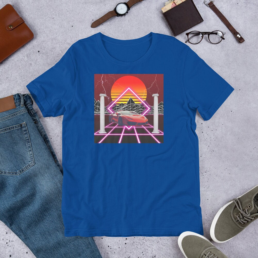 SYNTHWAVE Lambo 80's Tee | Retro Grid Vaporwave Sunset Pillar Aesthetic | Mens Womens S-4XL