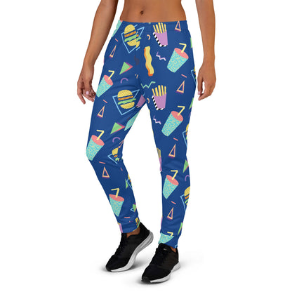 Fast Food 80's Memphis PJ Pants | Burger Fries Soda Pattern | Women's Joggers Pockets | Ladies Sweatpants Pajamas XS-3XL