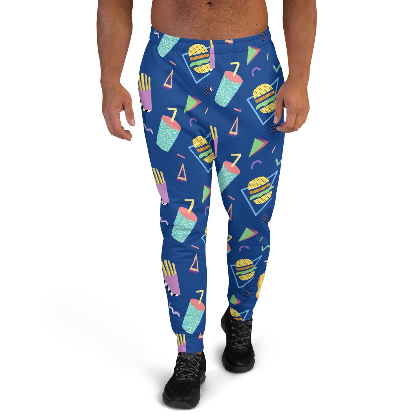 Fast Food 80's Memphis PJ Pants | Burger Fries Soda Pattern | Men's Joggers Pockets | Guys Sweatpants Pajamas XS-3XL