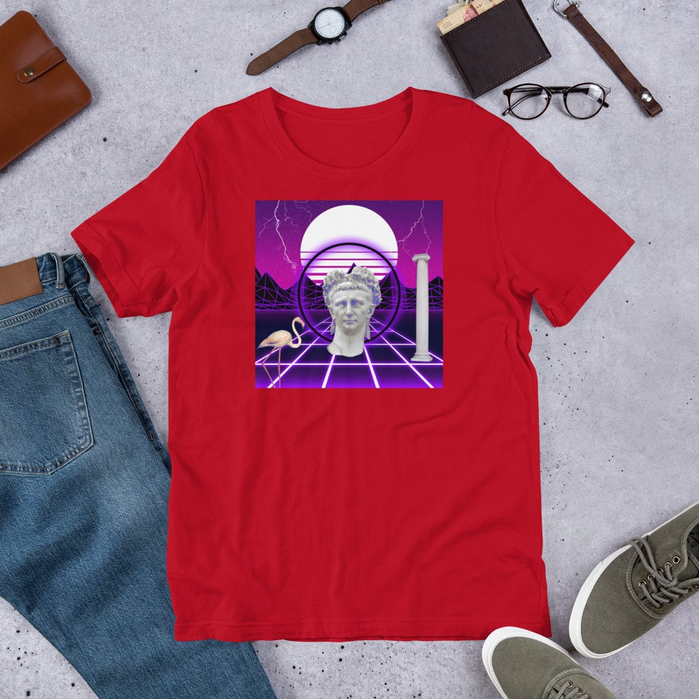 SYNTHWAVE 80's Statue Tee | Claudius Grid Vaporwave Sunset Flamingo Miami Aesthetic Shirt