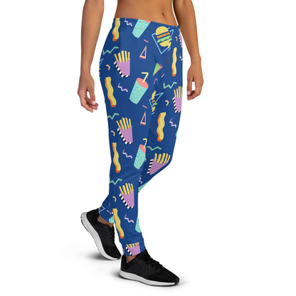 Fast Food 80's Memphis PJ Pants | Burger Fries Soda Pattern | Women's Joggers Pockets | Ladies Sweatpants Pajamas XS-3XL