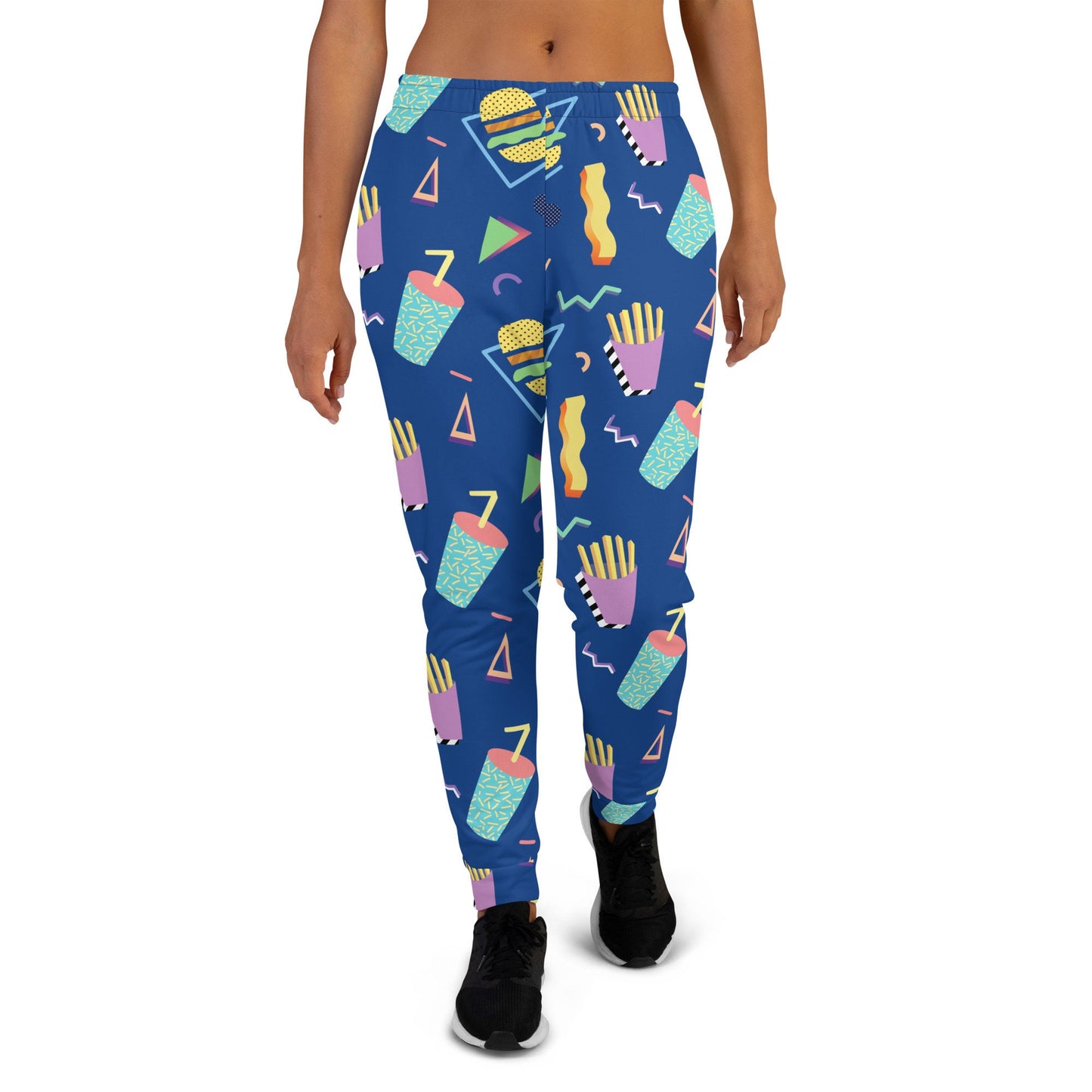 Fast Food 80's Memphis PJ Pants | Burger Fries Soda Pattern | Women's Joggers Pockets | Ladies Sweatpants Pajamas XS-3XL