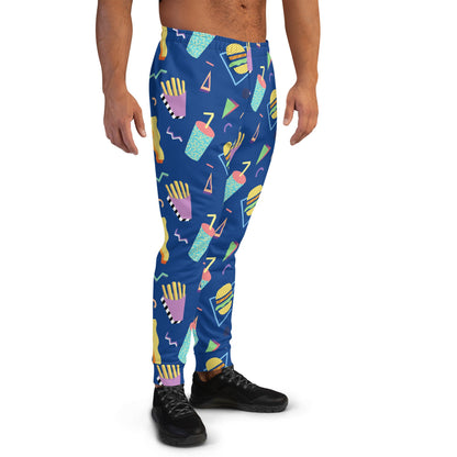 Fast Food 80's Memphis PJ Pants | Burger Fries Soda Pattern | Men's Joggers Pockets | Guys Sweatpants Pajamas XS-3XL