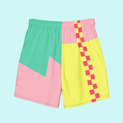 Color Block Checkerboard Swim Trunks Asymmetric | Aesthetic Skater Summer Shorts 2XS-6XL