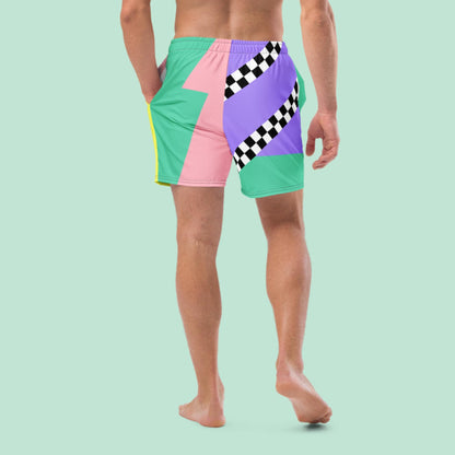 Color Block Checkerboard Swim Trunks Asymmetric | Aesthetic Skater Summer Shorts 2XS-6XL