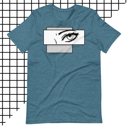 Vaporwave Aesthetic Anime Girl Shirt | 80s Inspired Comic Book Kawaii Eye Grid Design