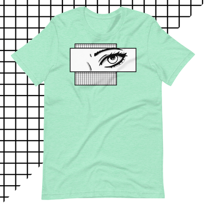 Vaporwave Aesthetic Anime Girl Shirt | 80s Inspired Comic Book Kawaii Eye Grid Design