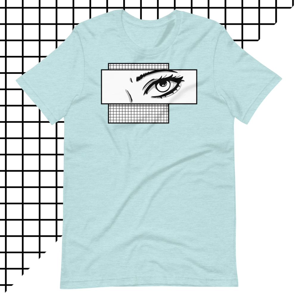 Vaporwave Aesthetic Anime Girl Shirt | 80s Inspired Comic Book Kawaii Eye Grid Design